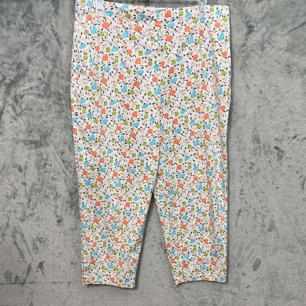 Relativity Womens Floral Print Pants sz 14 vintage pullon side zip elastic waist